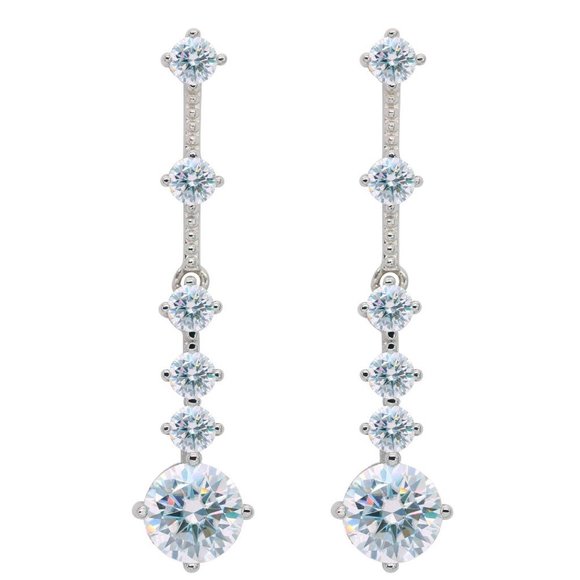 Certified 3ct. t.w. Moissanite Diamond Drop Linear Long Earrings NEW - Picture 1 of 13